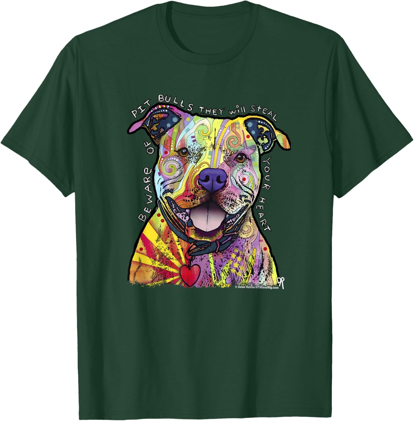 Beware of Pit Bulls, Dean Russo Pitbull Original - Dog Lover Small T-Shirt - T-Shirt | Forest