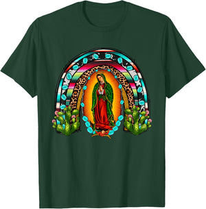Our Lady of Guadalupe Saint Virgin Mary Serape Rainbow T-Shirt - T-Shirt | Forest