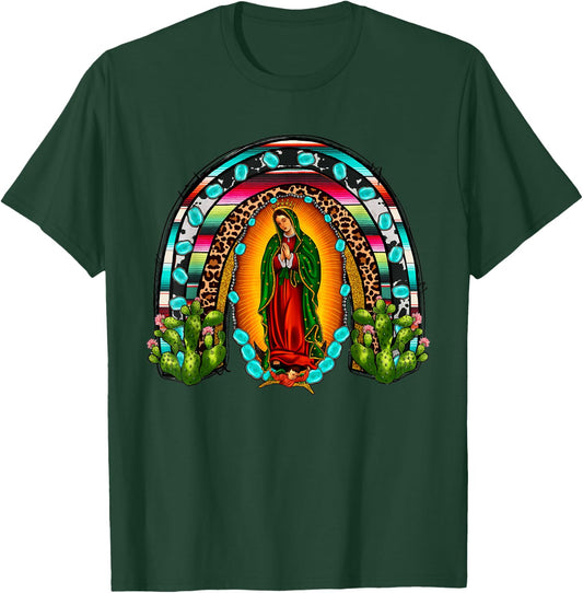 Our Lady of Guadalupe Saint Virgin Mary Serape Rainbow T-Shirt - T-Shirt | Forest
