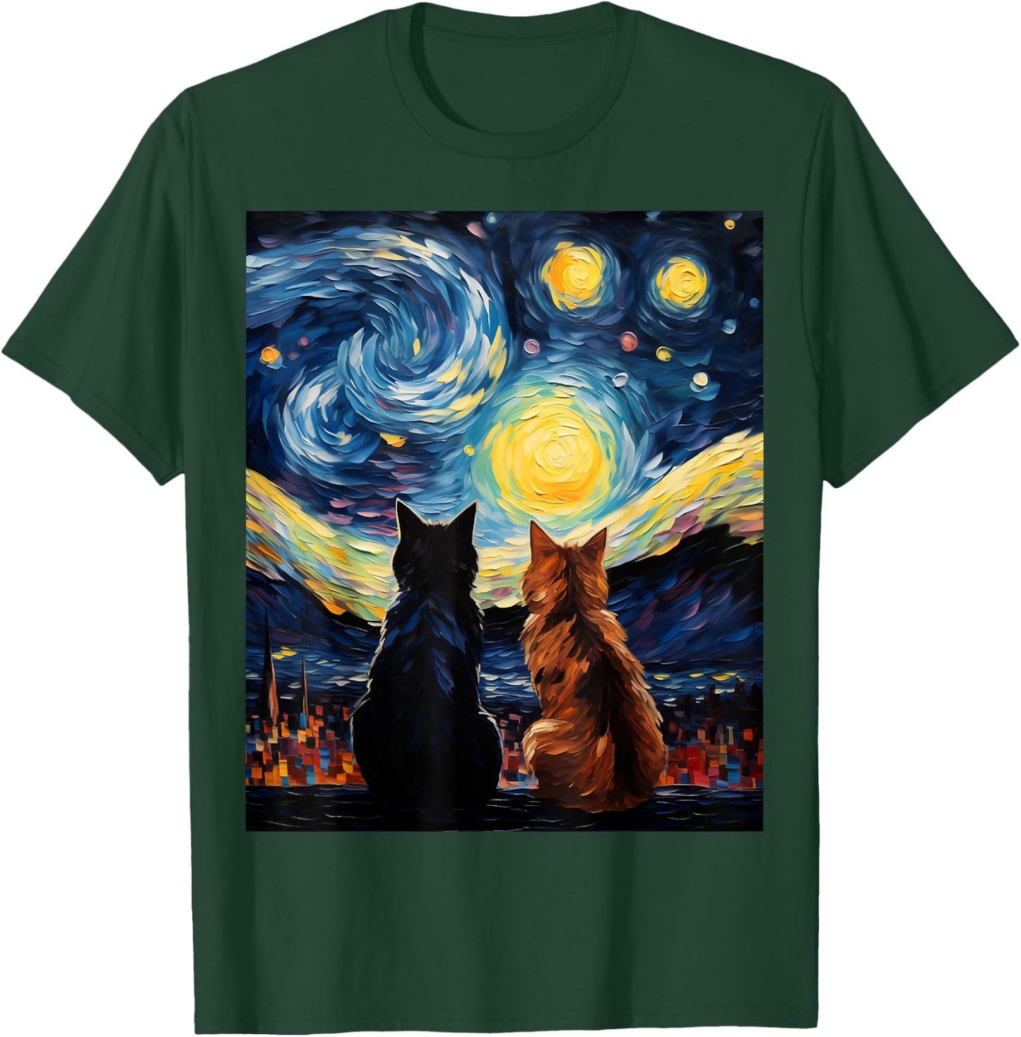 Funny Couples Cats Lover Starry Night Vincent van Gogh Cat Women Girls Kids T-Shirt - T-Shirt | Forest
