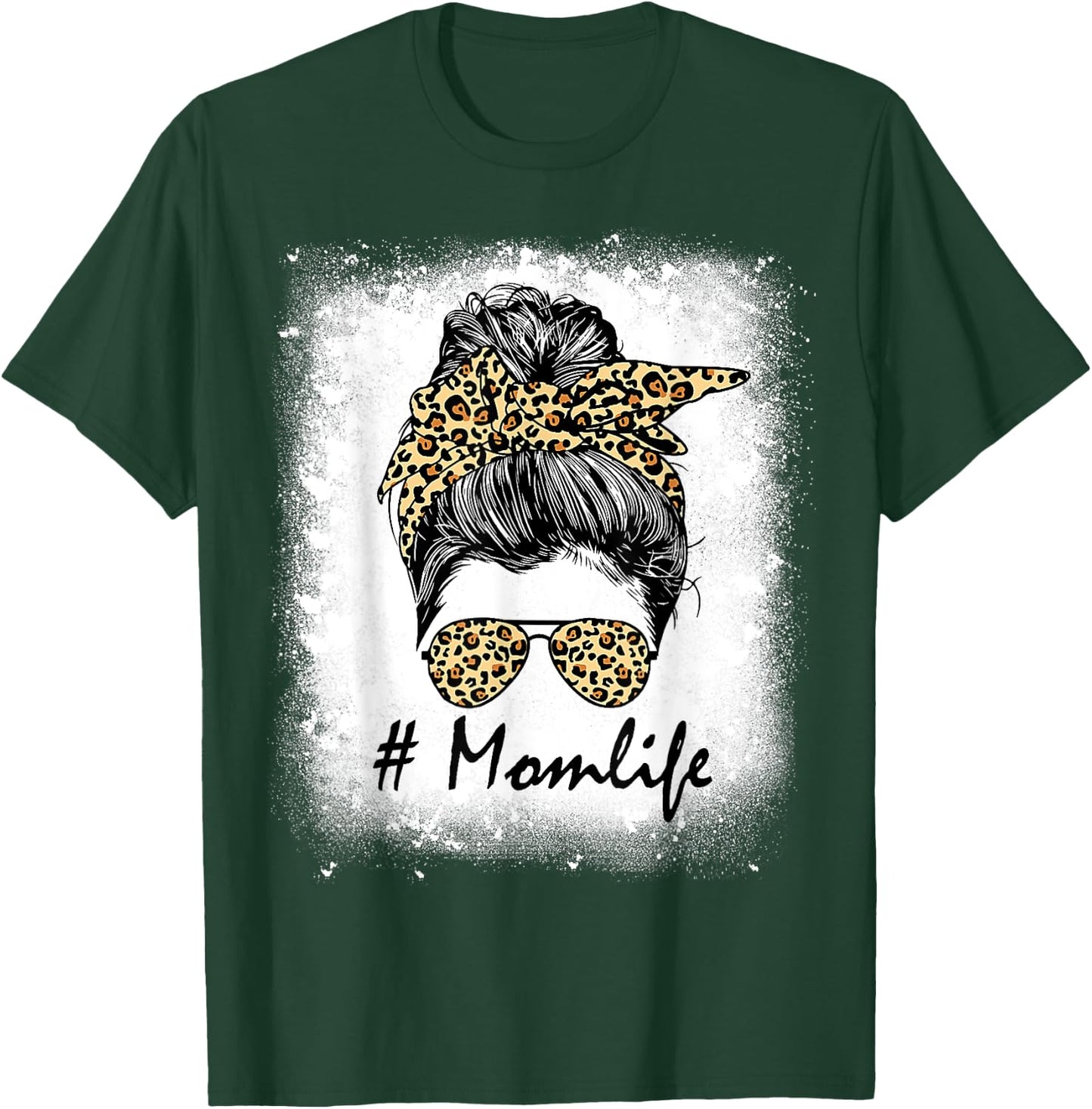 Mom Life Bleached Shirt Mom Life Leopard Messy Bun T-Shirt - T-Shirt | Forest