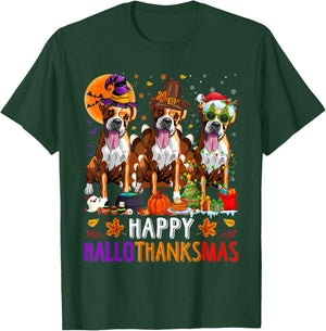 Happy Hallothanksmas Boxer Dog Halloween Christmas T-Shirt - T-Shirt | Forest