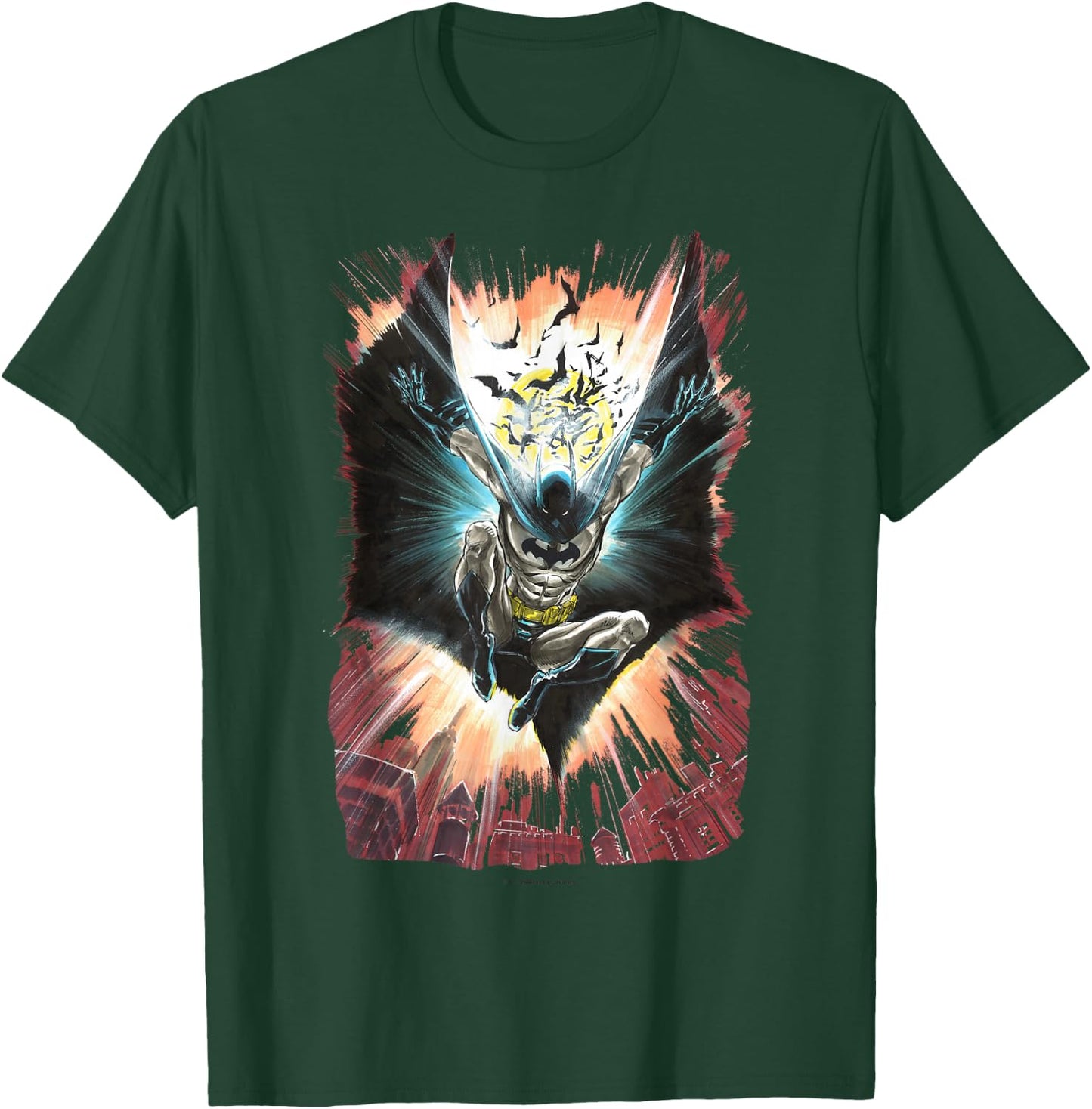 WB100 DC Comics The Batman Soaring Action Shot Sketch T-Shirt - T-Shirt | Forest