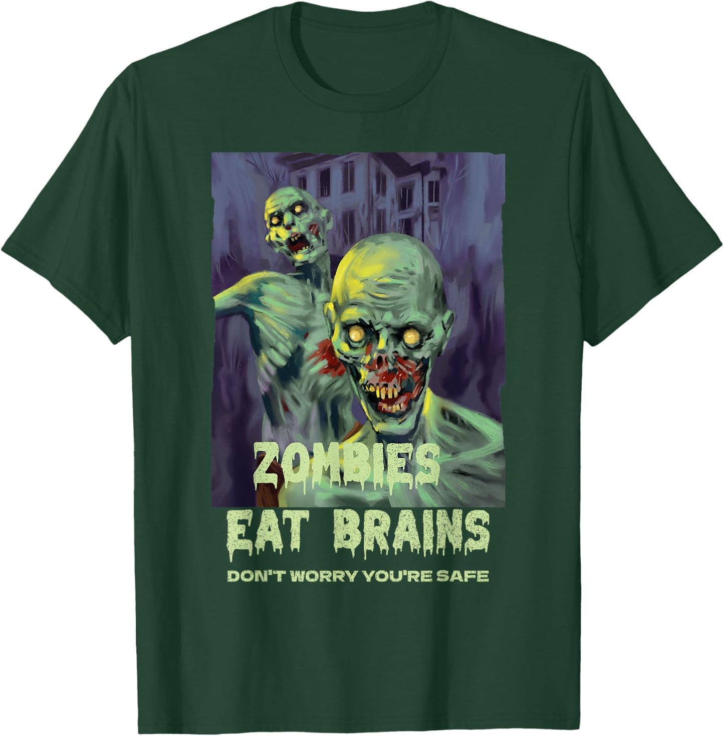 Halloween Retro Horror Movie Zombies Eat Brains You're Safe T-Shirt - T-Shirt | Forest