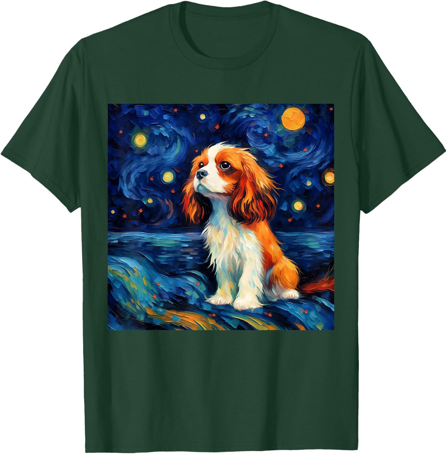 Surreal Starry Night Cavalier King Charles Spaniel Dog T-Shirt - T-Shirt | Forest