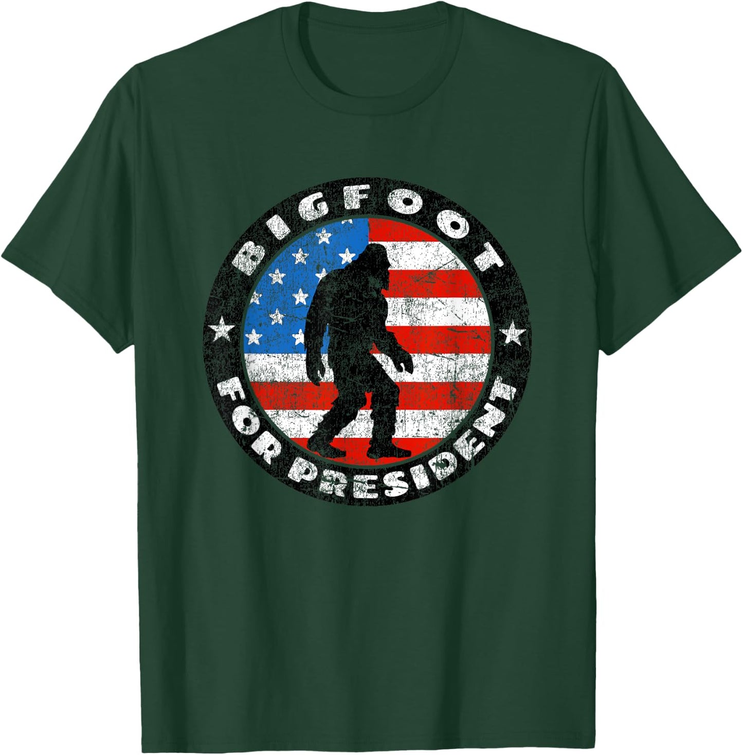 Bigfoot For President - Vintage US Flag Sasquatch Silhouette T-Shirt - T-Shirt | Forest