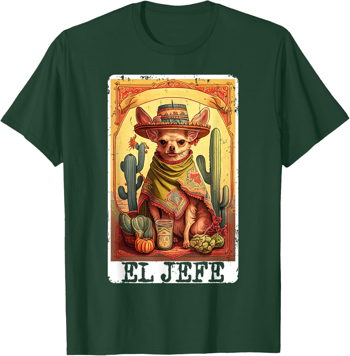 Funny Cinco De Mayo Chihuahua El Jefe Mexican Tarot Card T-Shirt - T-Shirt | Forest