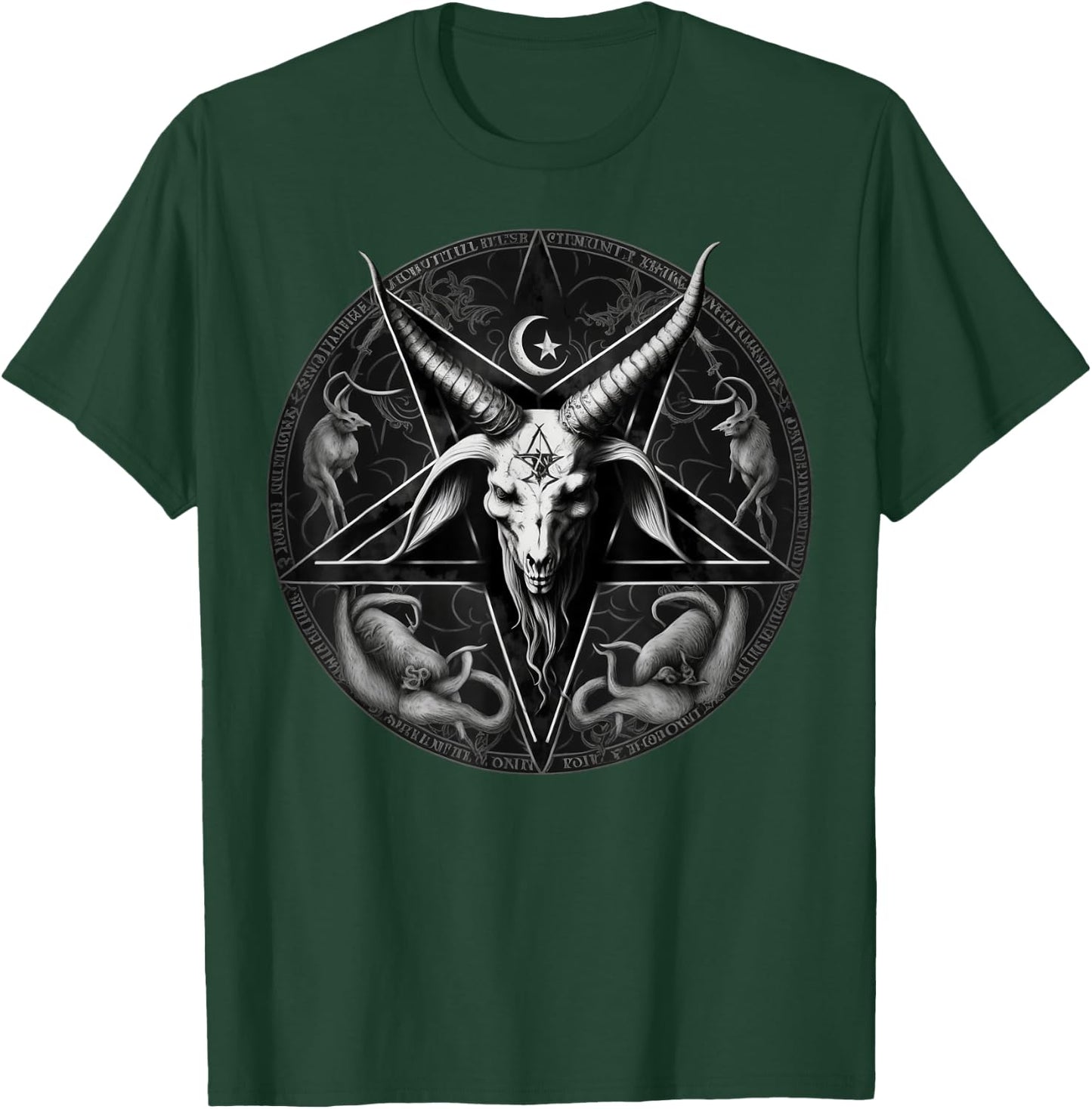 Satanic 666 Devil Occult on black and white Pentagram Goat T-Shirt - T-Shirt | Forest