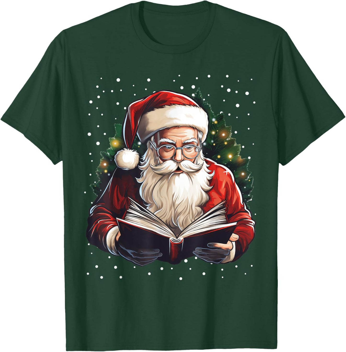 Santa Reading Book Bookworm Reader Bookish Christmas Tree T-Shirt - T-Shirt | Forest