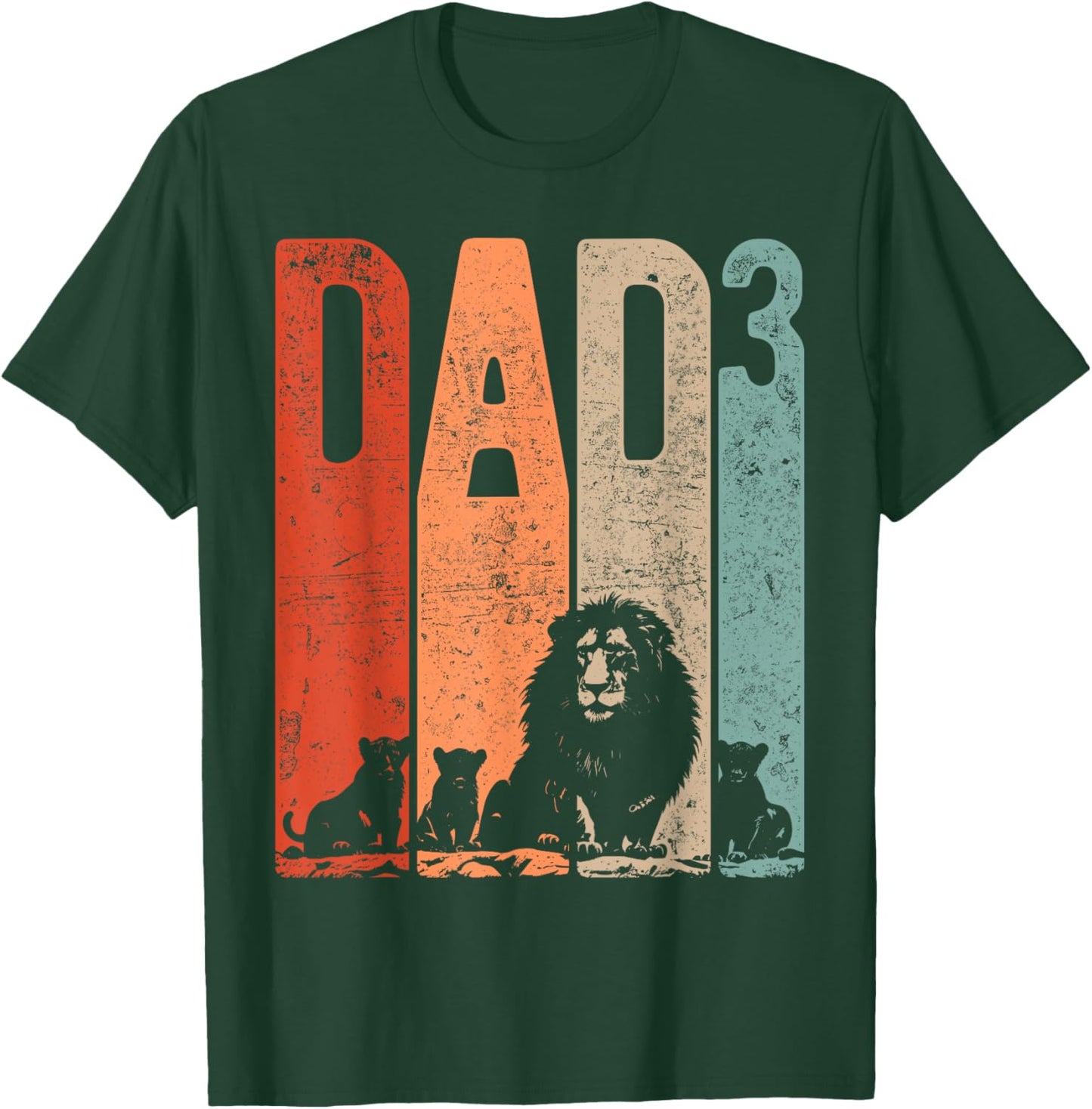 Papa Lion Cubs Father's Day Dad Squared Three Kids Retro T-Shirt - T-Shirt | Forest