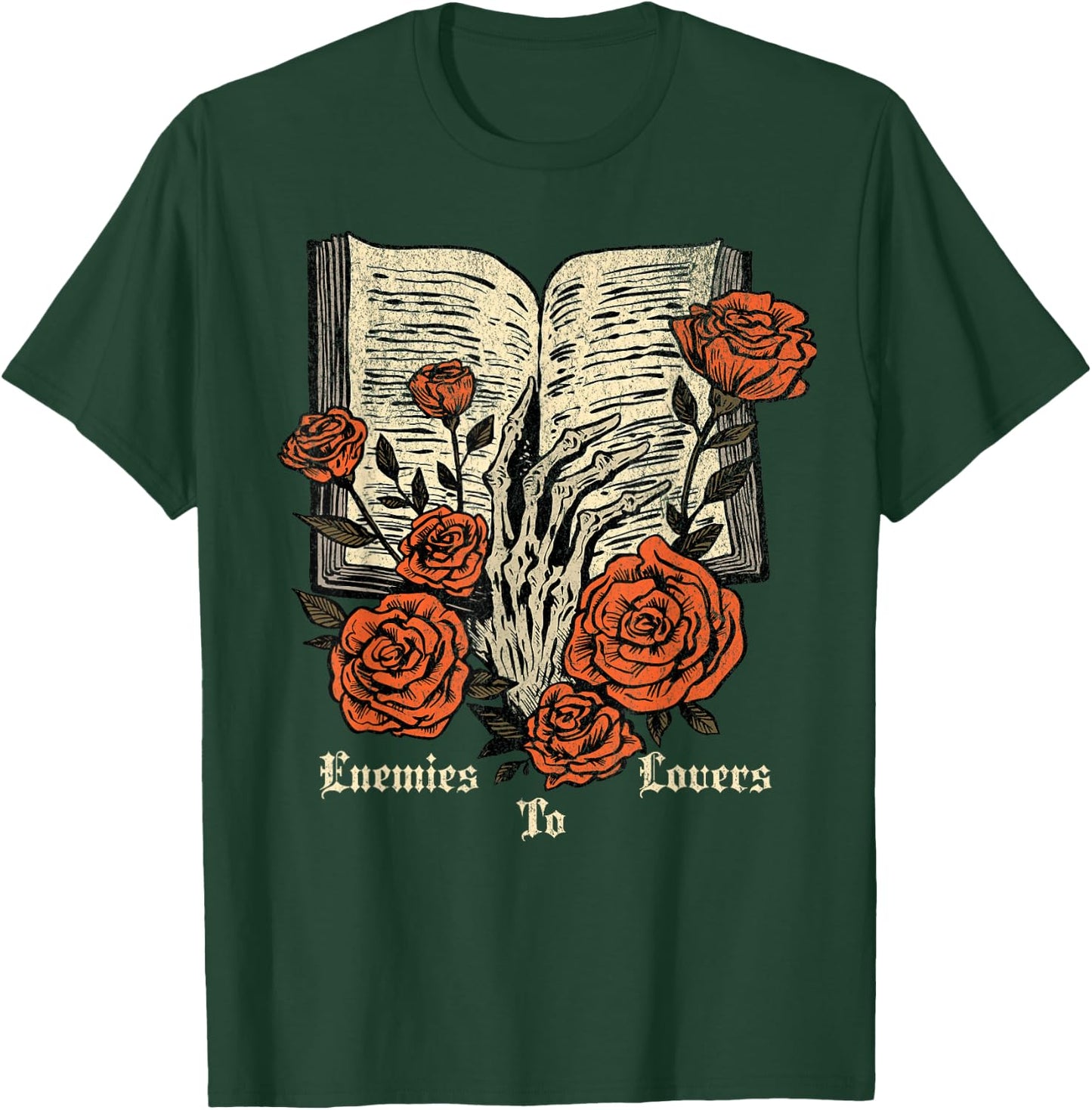 Enemies to Lovers Book Reader Roses Bookish Booktok Retro T-Shirt - T-Shirt | Forest