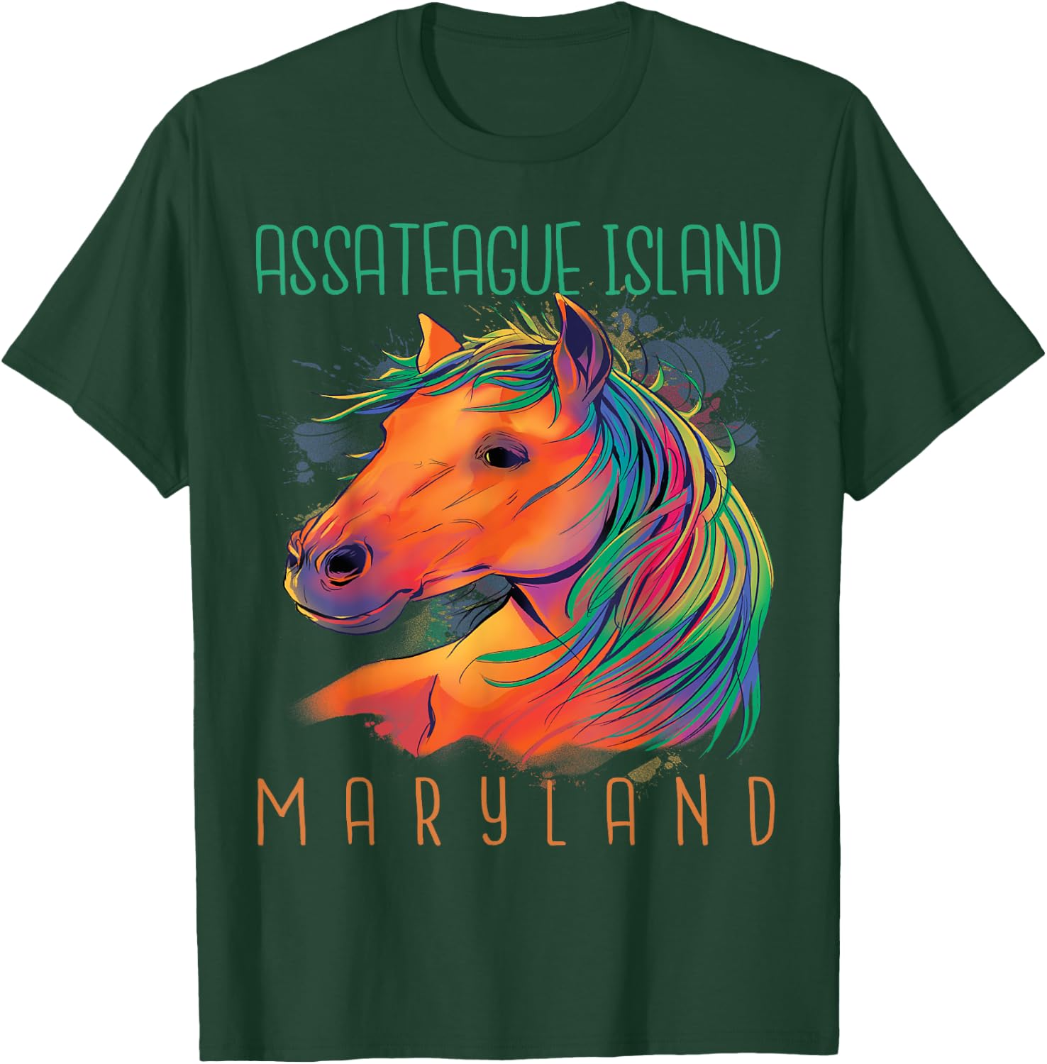 Colorful Horse Assateague Island Maryland Riding Souvenir T-Shirt - T-Shirt | Forest