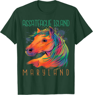 Colorful Horse Assateague Island Maryland Riding Souvenir T-Shirt - T-Shirt | Forest