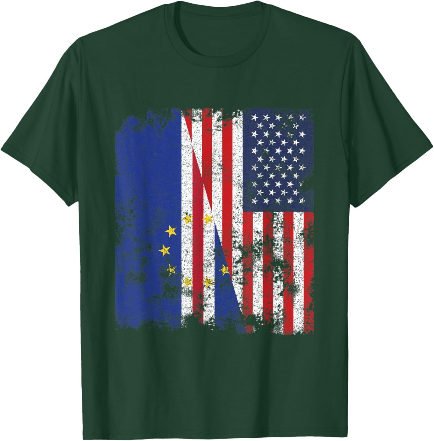 Cape Verde USA Flag Distressed - Half American T-Shirt - T-Shirt | Forest