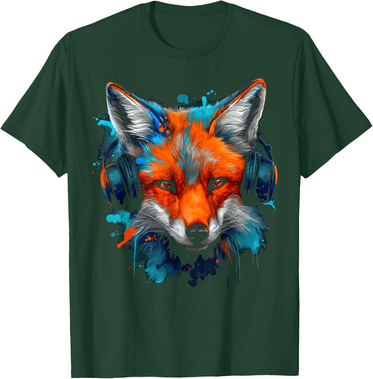 Fox Music Art Headphones Animal Fox T-Shirt - T-Shirt | Forest