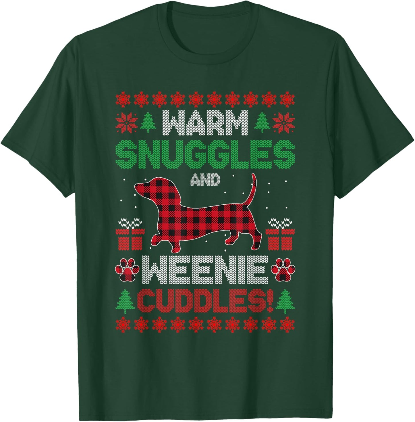 Weenie Dog Christmas Pajama Shirt Cute Weiner Ugly Christmas Men Women Kids T-Shirt - T-Shirt | Forest
