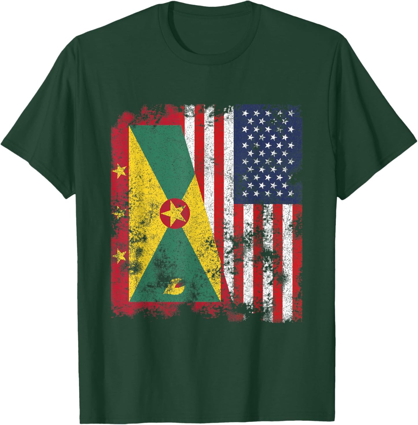 Grenada USA Flag Distressed - Half American T-Shirt - T-Shirt | Forest