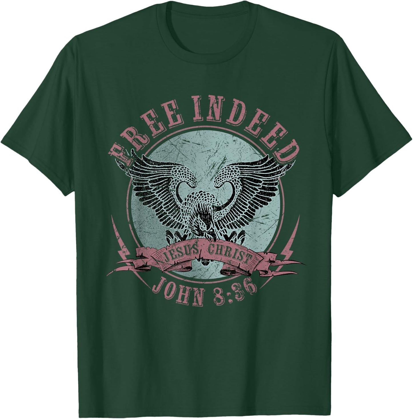 Free Indeed Faith Based Christian, John 8:36 Bible Verse T-Shirt - T-Shirt | Forest