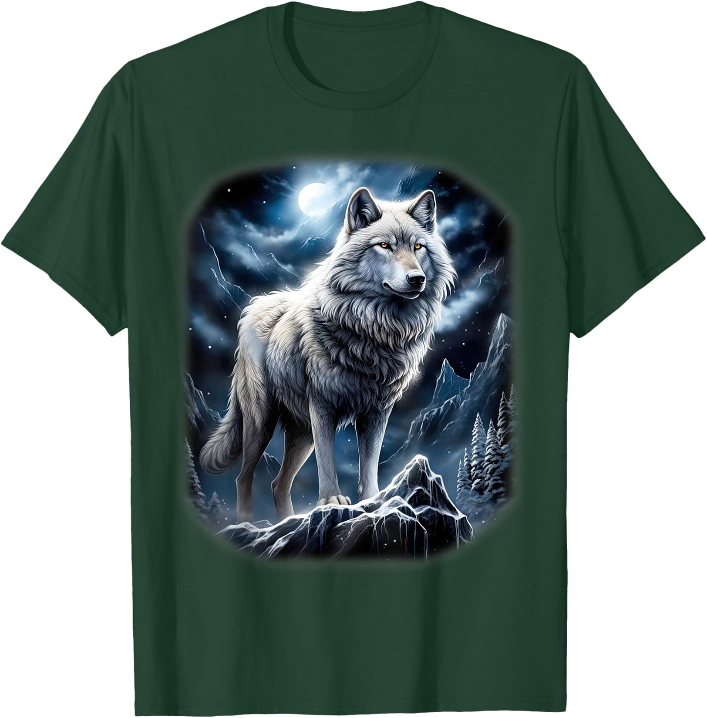 Wolf on Hill by Moon and Universe Fantasy Art Wildlife T-Shirt - T-Shirt | Forest
