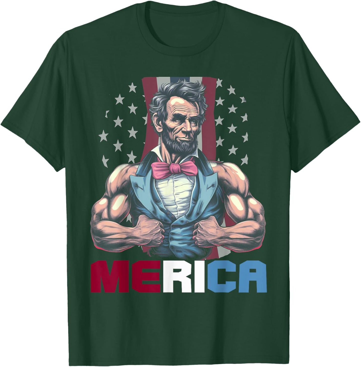 USA 4th Of July, Abraham Lincoln Funny Workout Muscles Women Kids Men T-Shirt - T-Shirt | Forest