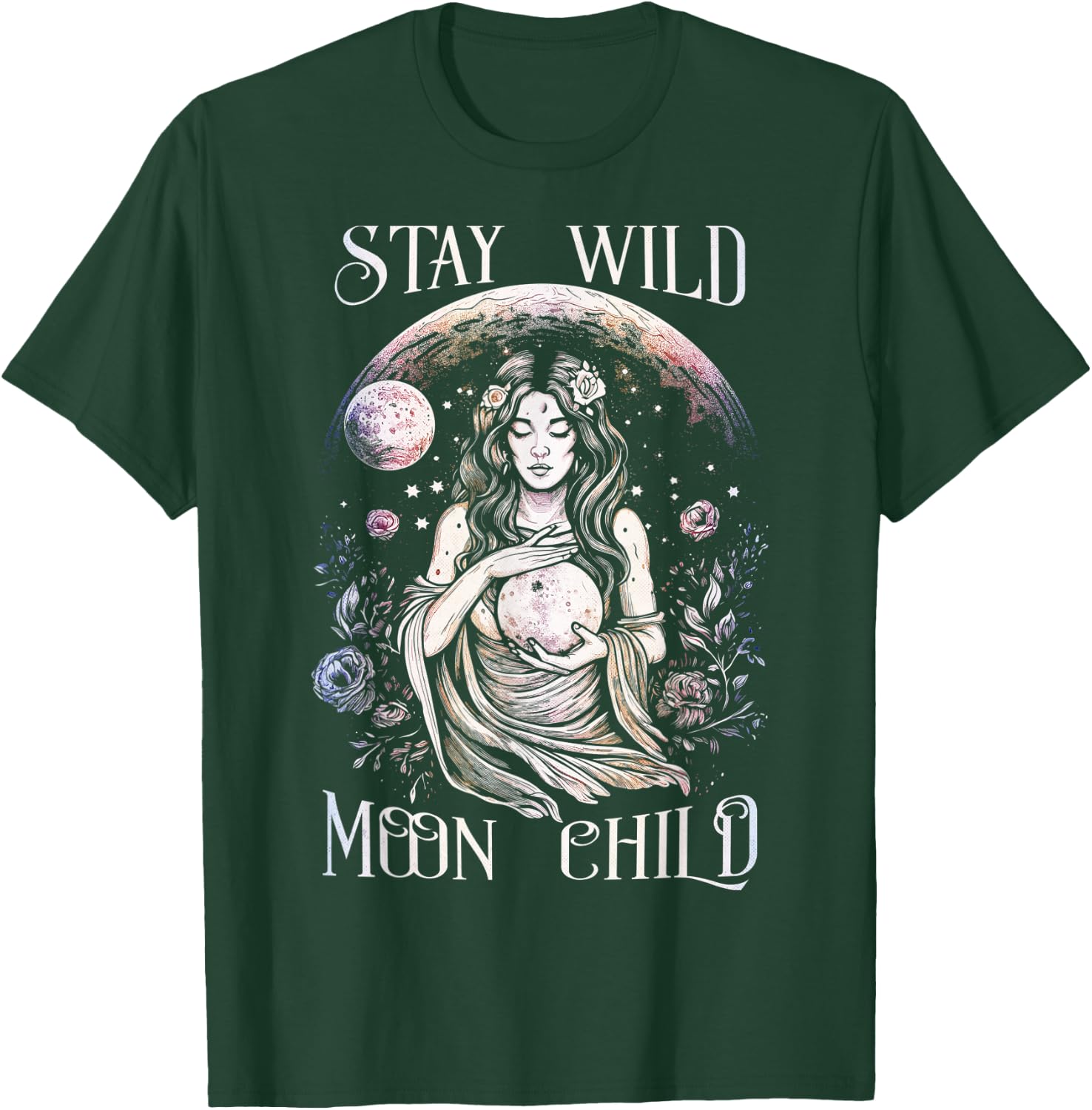 "Stay Wild Moon Child" Hecate With The Full Moon T-Shirt - T-Shirt | Forest