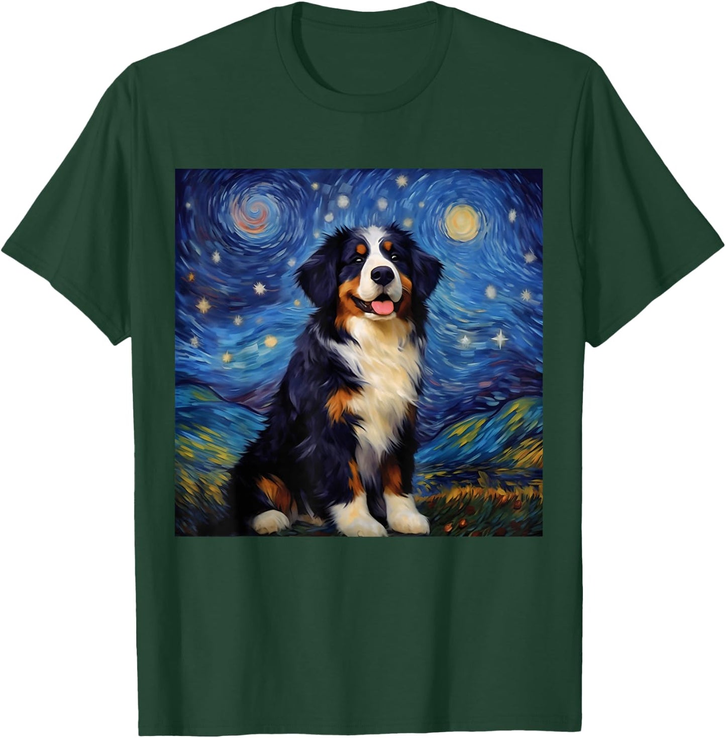 Surreal Starry Night Bernese Mountain Dog T-Shirt - T-Shirt | Forest