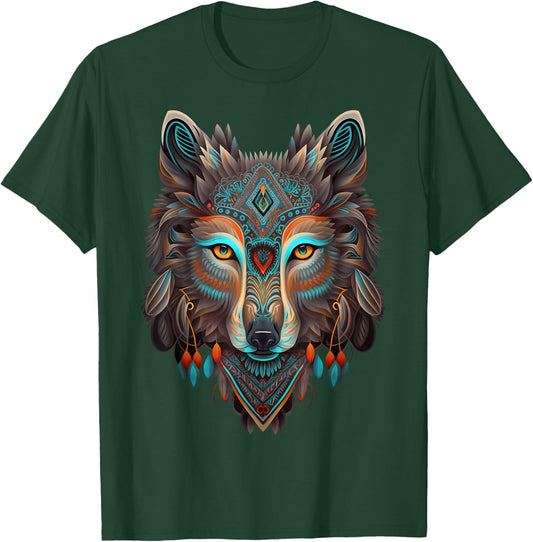 Azteca Wolf Traditional Mexican Art Ancient Aztec Mexico T-Shirt - T-Shirt | Forest