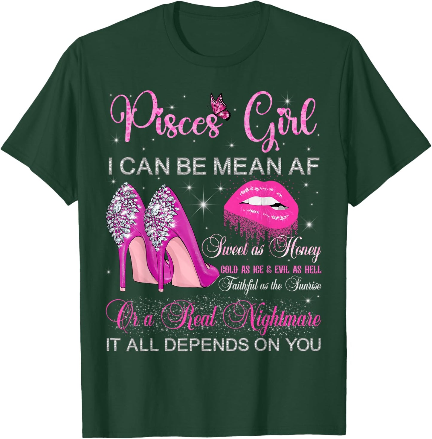 Pisces Girl Birthday High Heels Dripping Lips Women T-Shirt - T-Shirt | Forest