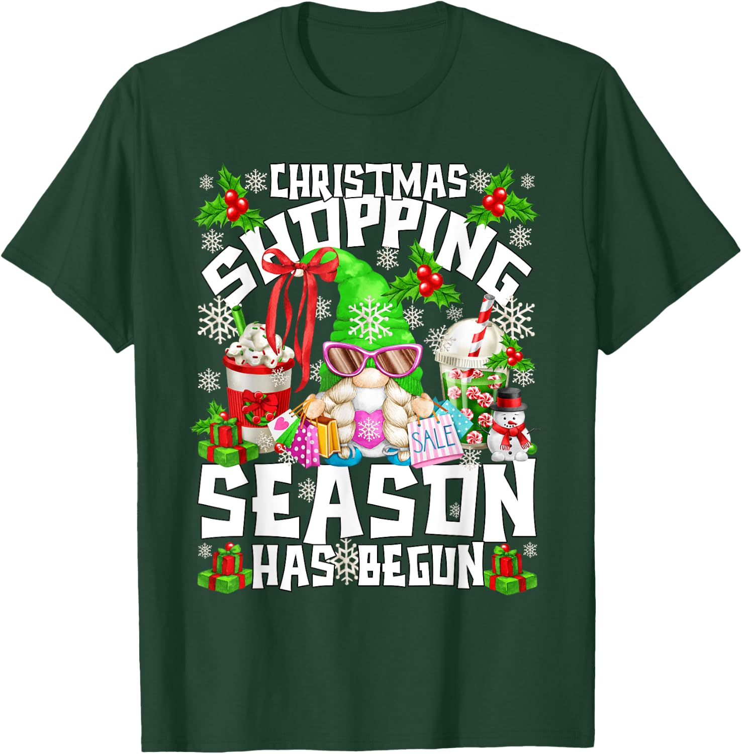 Christmas Shopping With My Gnomes Funny Coffee Mom T-Shirt - T-Shirt | Forest
