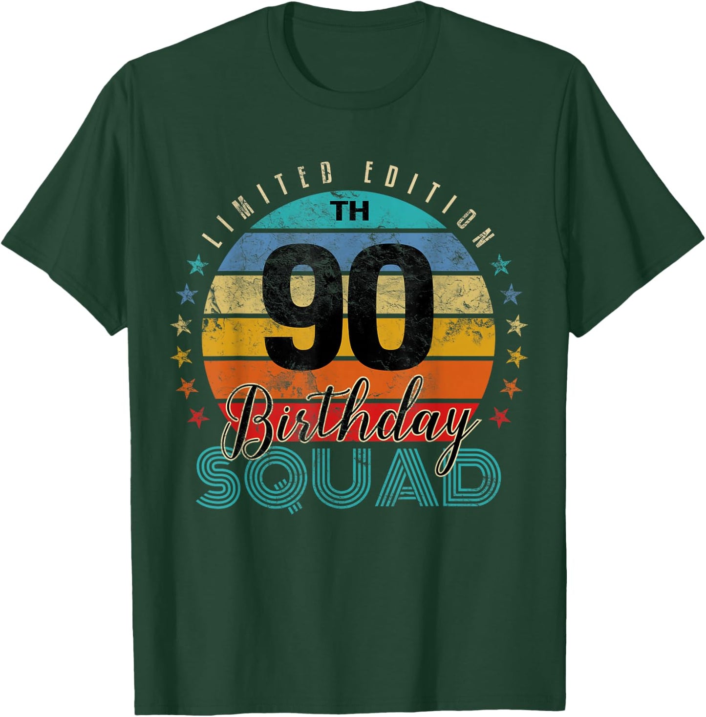90 Year Old Birthday Squad Vintage 90th B-Day Group Friends T-Shirt - T-Shirt | Forest