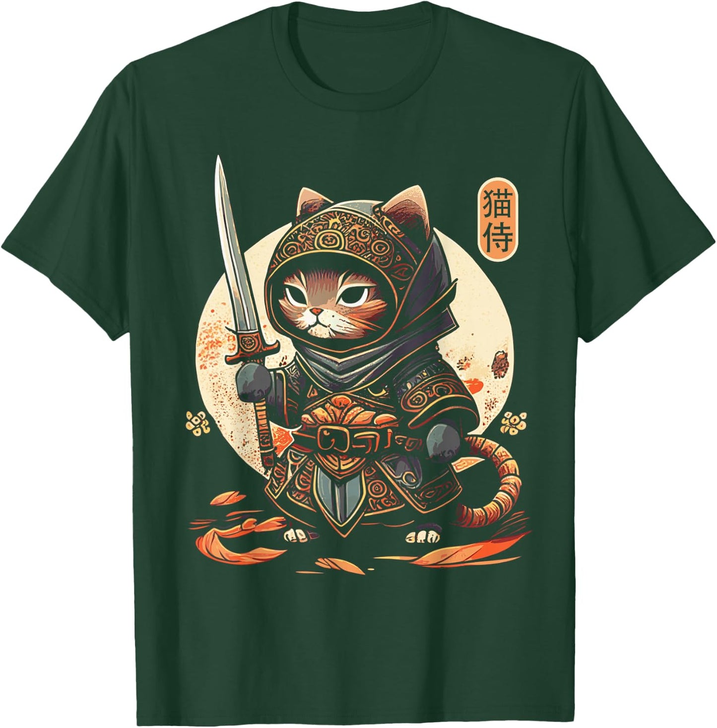 Japanese Samurai Cat Tattoo Kawaii Ninja Cat T-Shirt - T-Shirt | Forest