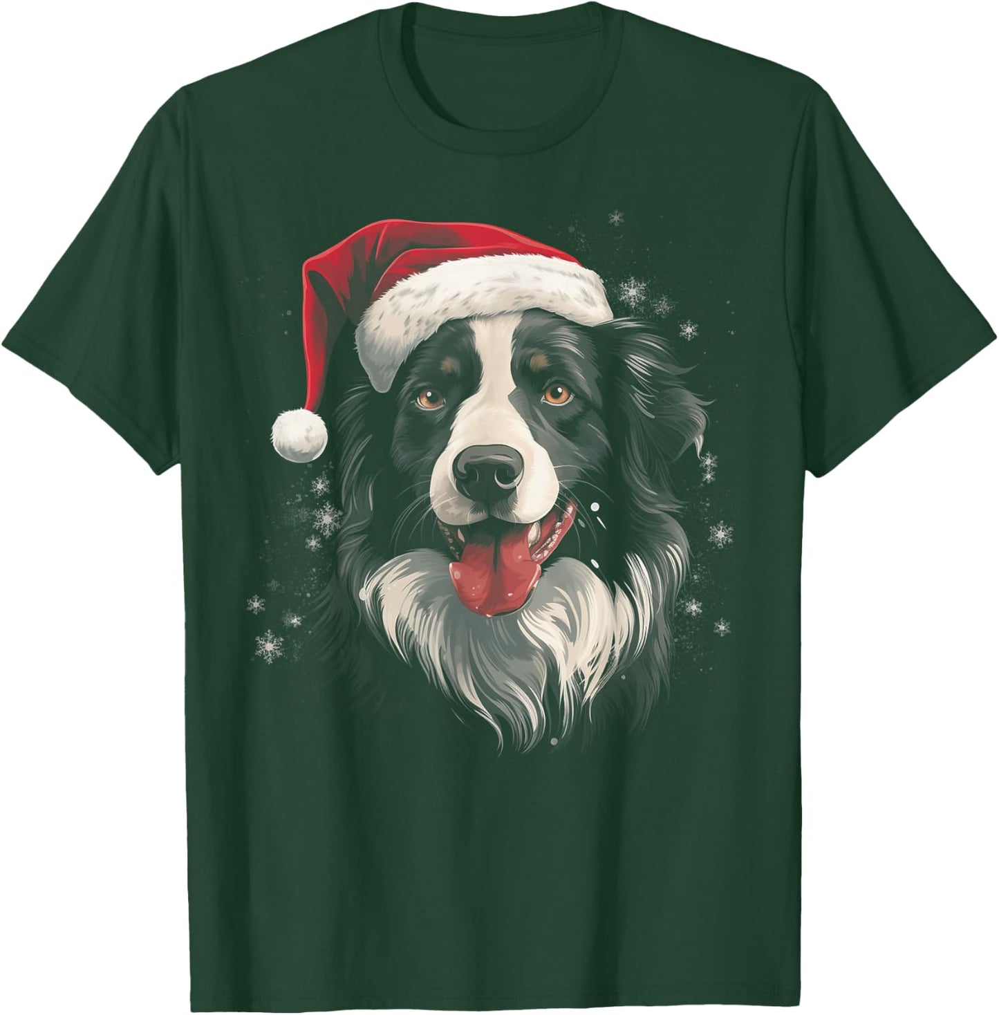 Border Collie Dog Funny Christmas Santa Hat Tree Matching T-Shirt - T-Shirt | Forest