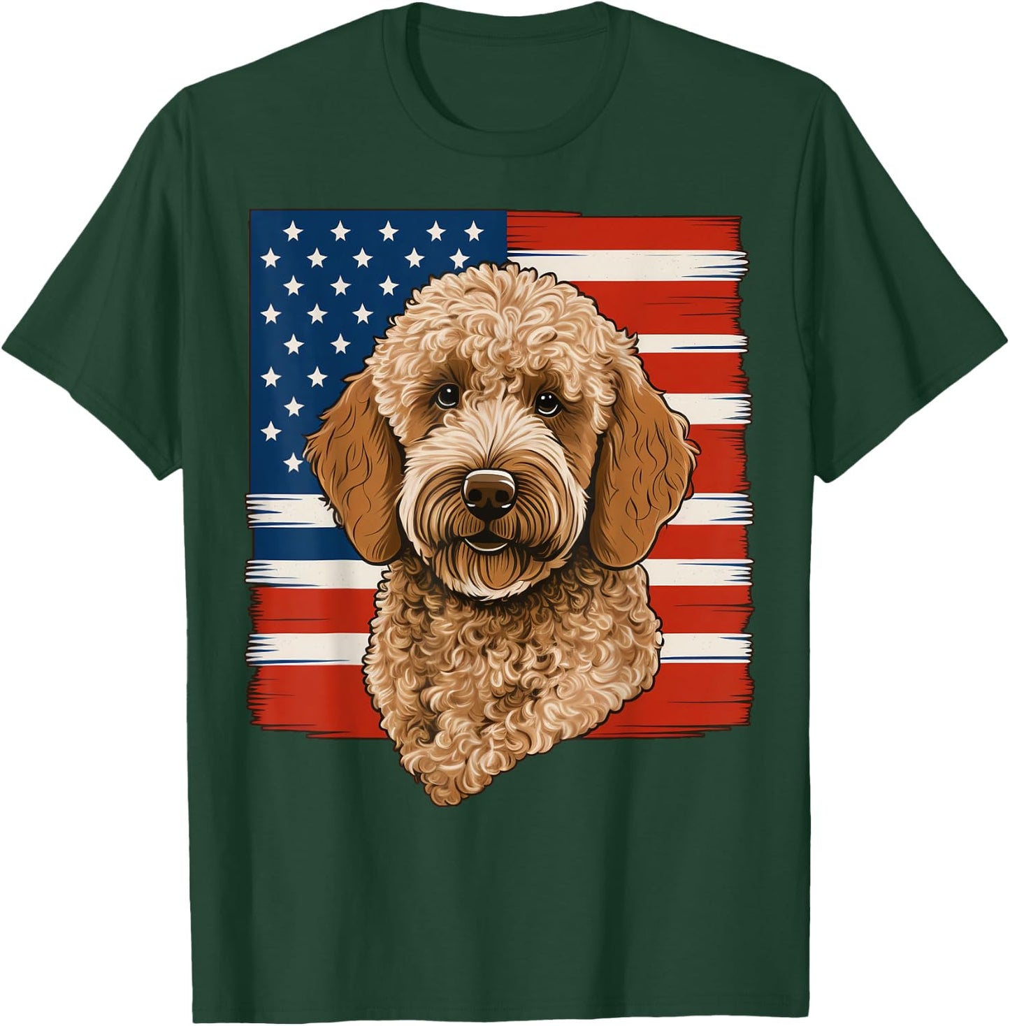 4th Of July Goldendoodle on Patriotic American Golden Doodle Kids Men T-Shirt - T-Shirt | Forest