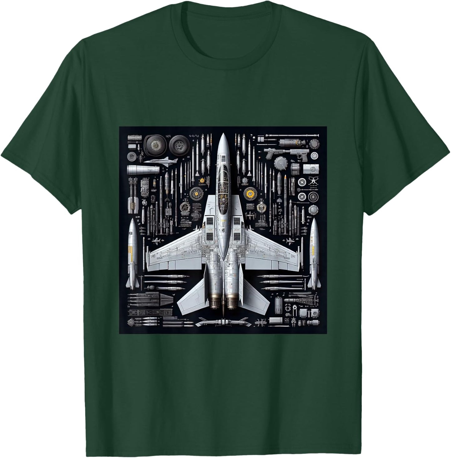 F-14 Tomcat Fighter Jet Anatomy Blueprint Military Aviation T-Shirt - T-Shirt | Forest