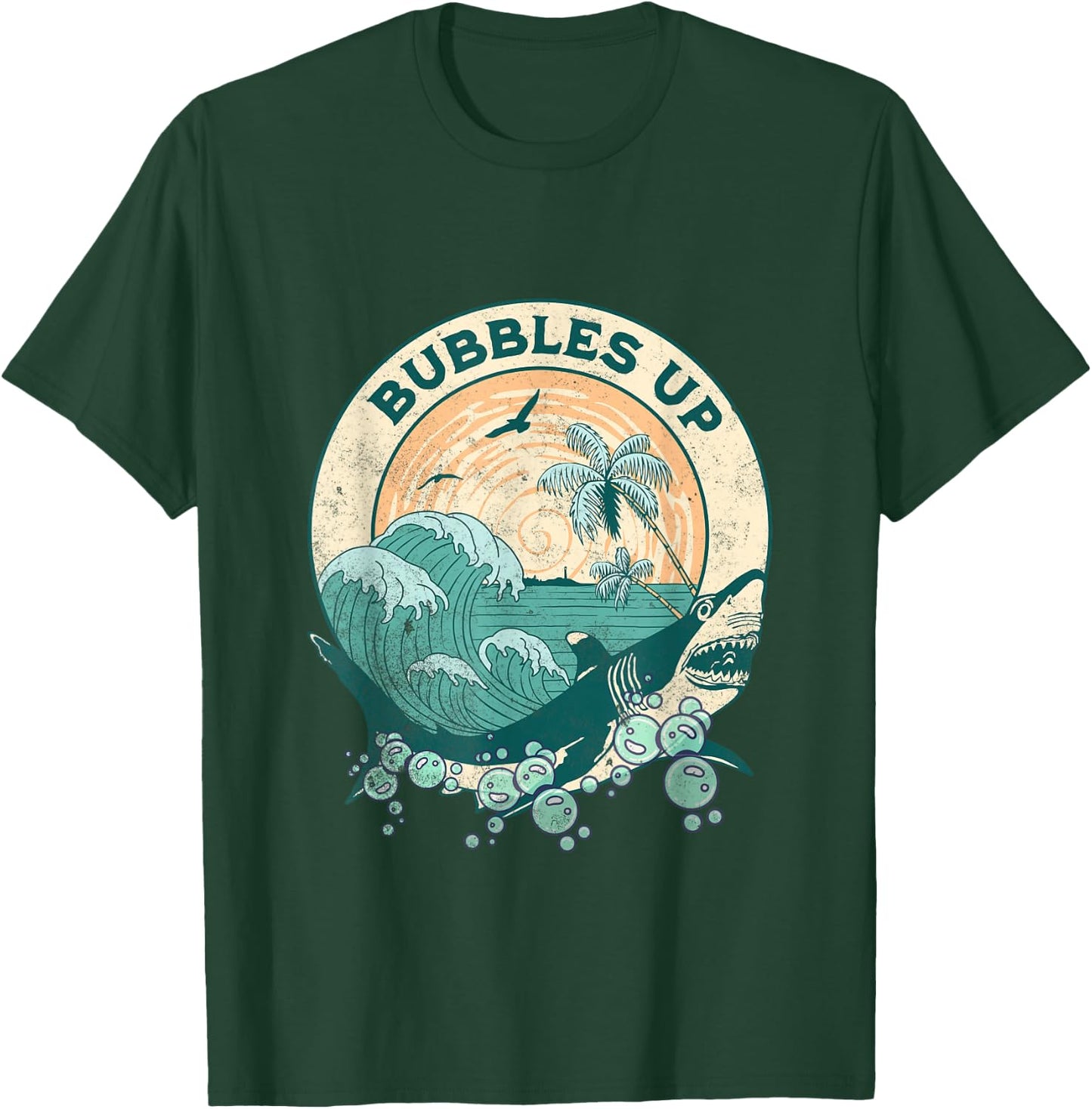 Cool Vintage Bubbles Up Shark Women And Kids T-Shirt - T-Shirt | Forest