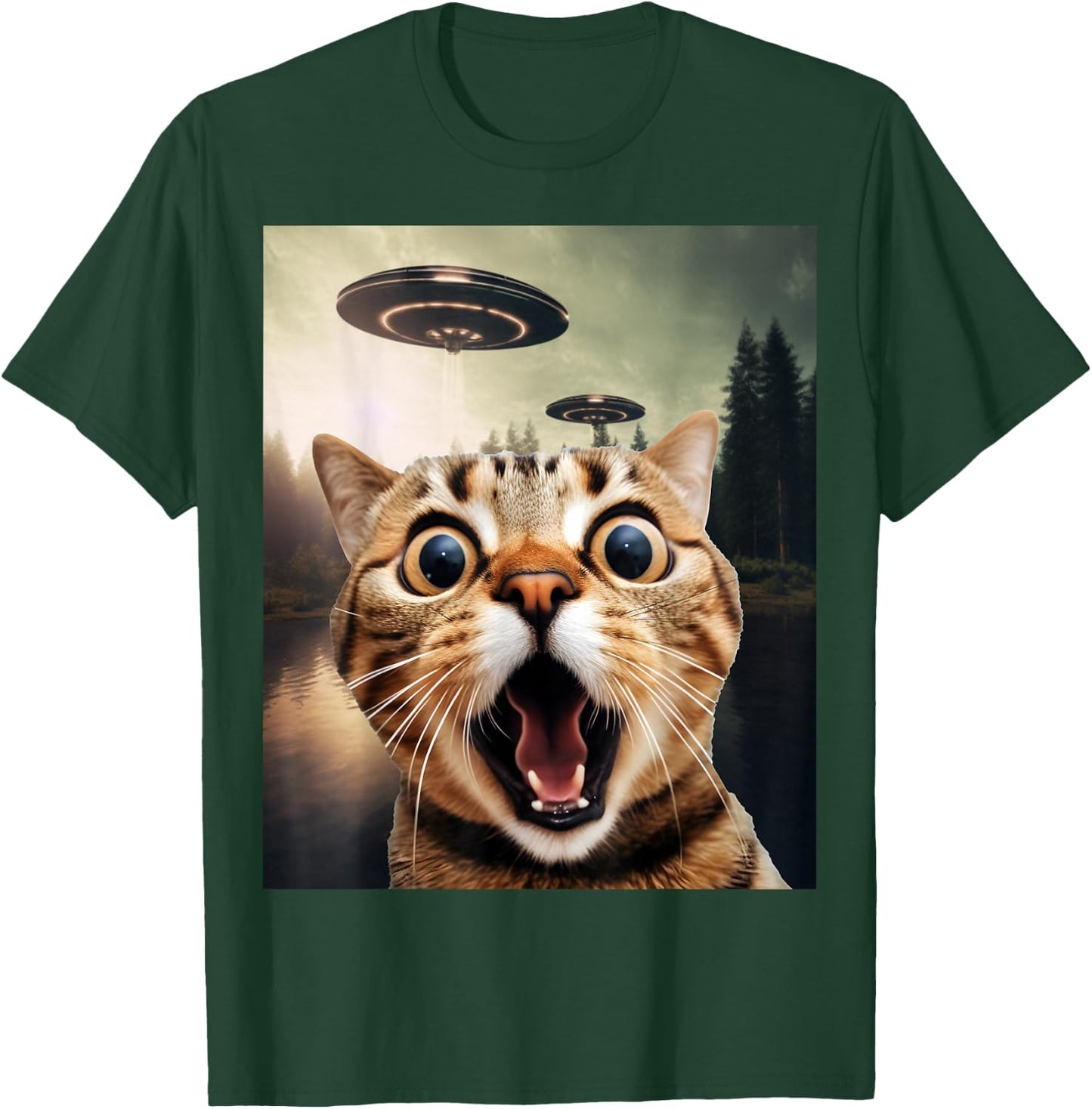 Alien UFO Funny Cat Shirt - Funny Cat Shirts for Cat Dad/Mom T-Shirt - T-Shirt | Forest