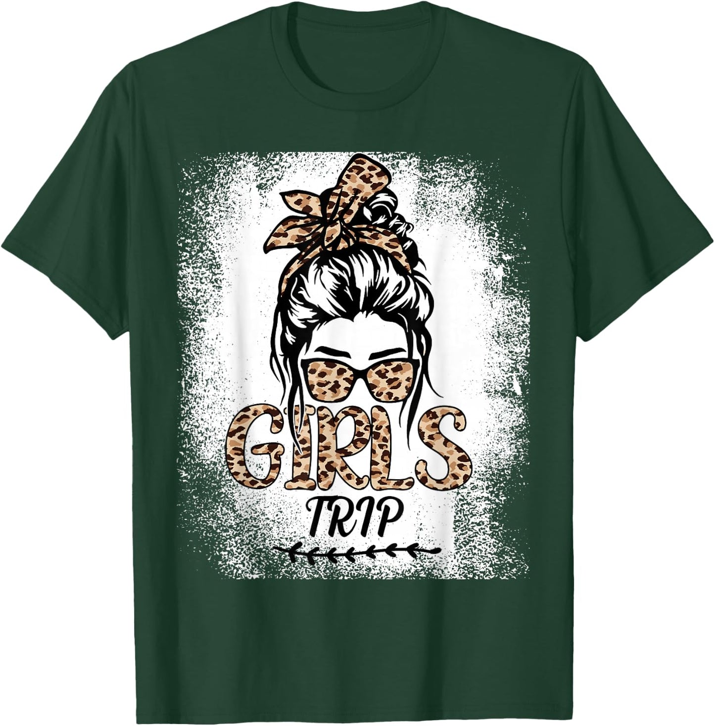 Girls Trip 2026 Messy Bun Leopard Best Friend Summer Party T-Shirt - T-Shirt | Forest