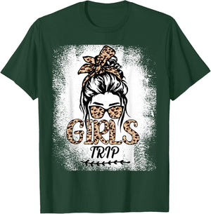 Girls Trip 2026 Messy Bun Leopard Best Friend Summer Party T-Shirt - T-Shirt | Forest