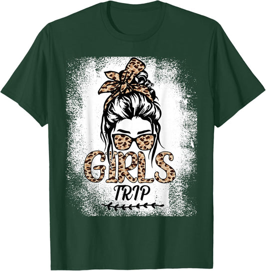 Girls Trip 2026 Messy Bun Leopard Best Friend Summer Party T-Shirt - T-Shirt | Forest