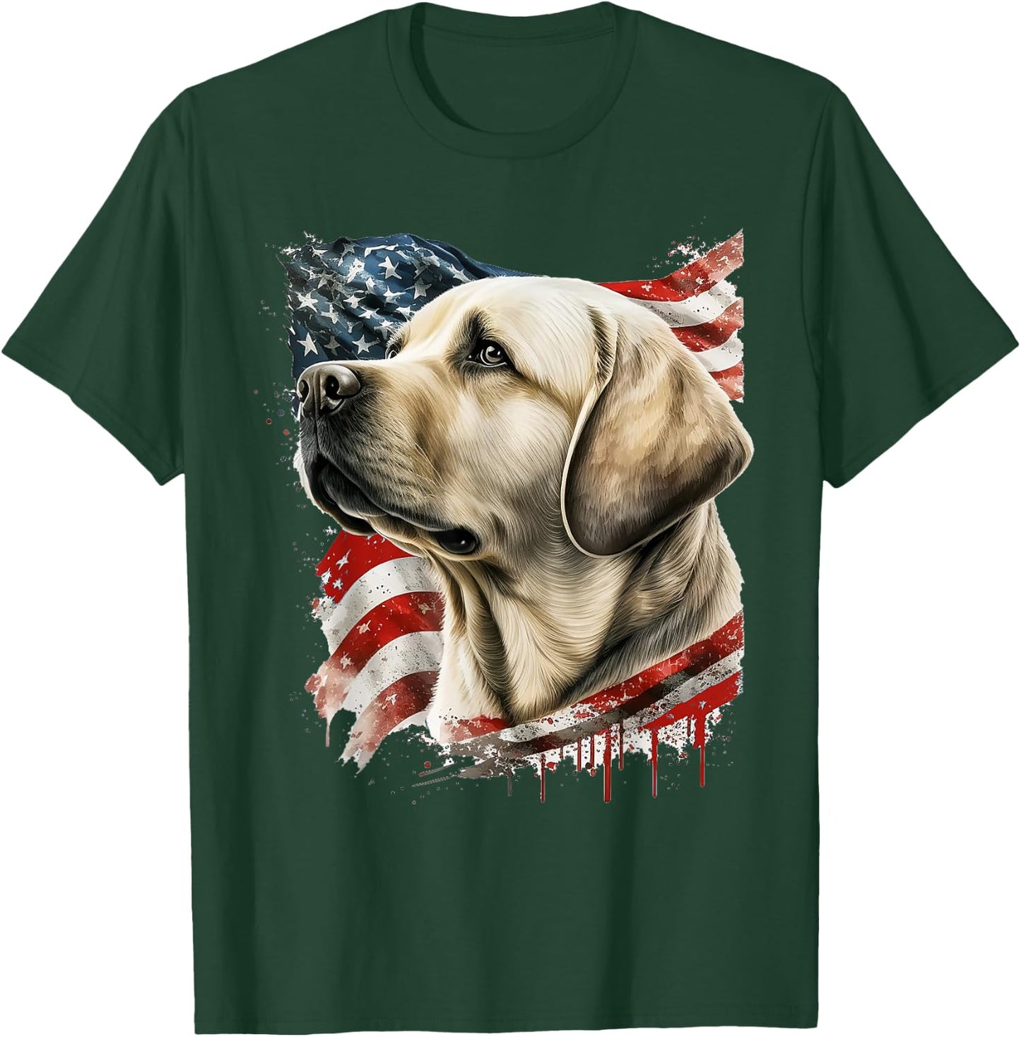 Yellow Lab with The American Flag T-Shirt - T-Shirt | Forest