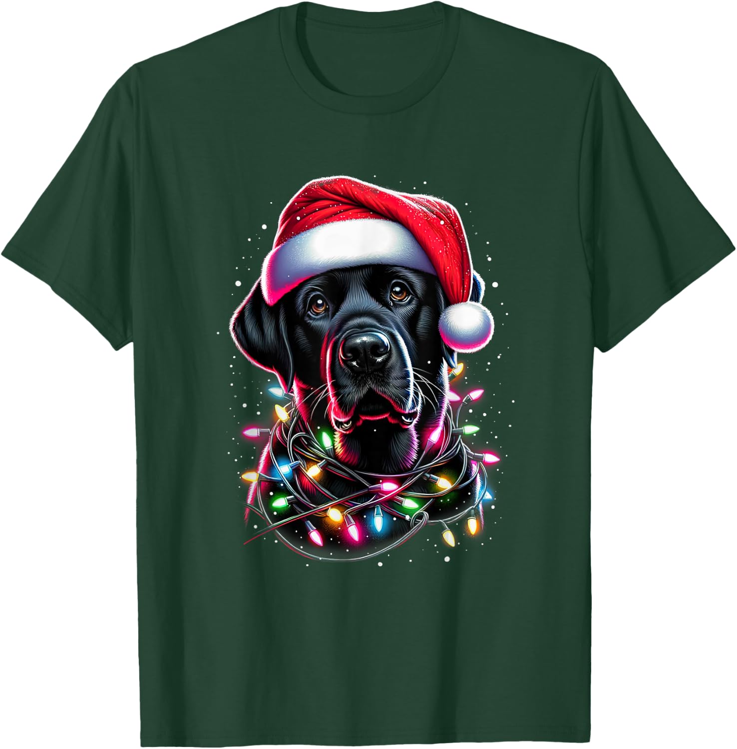 Black Lab Labrador Christmas Tree Light Pajama Dog Xmas T-Shirt - T-Shirt | Forest