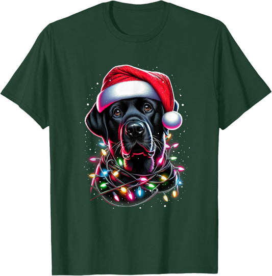 Black Lab Labrador Christmas Tree Light Pajama Dog Xmas T-Shirt - T-Shirt | Forest