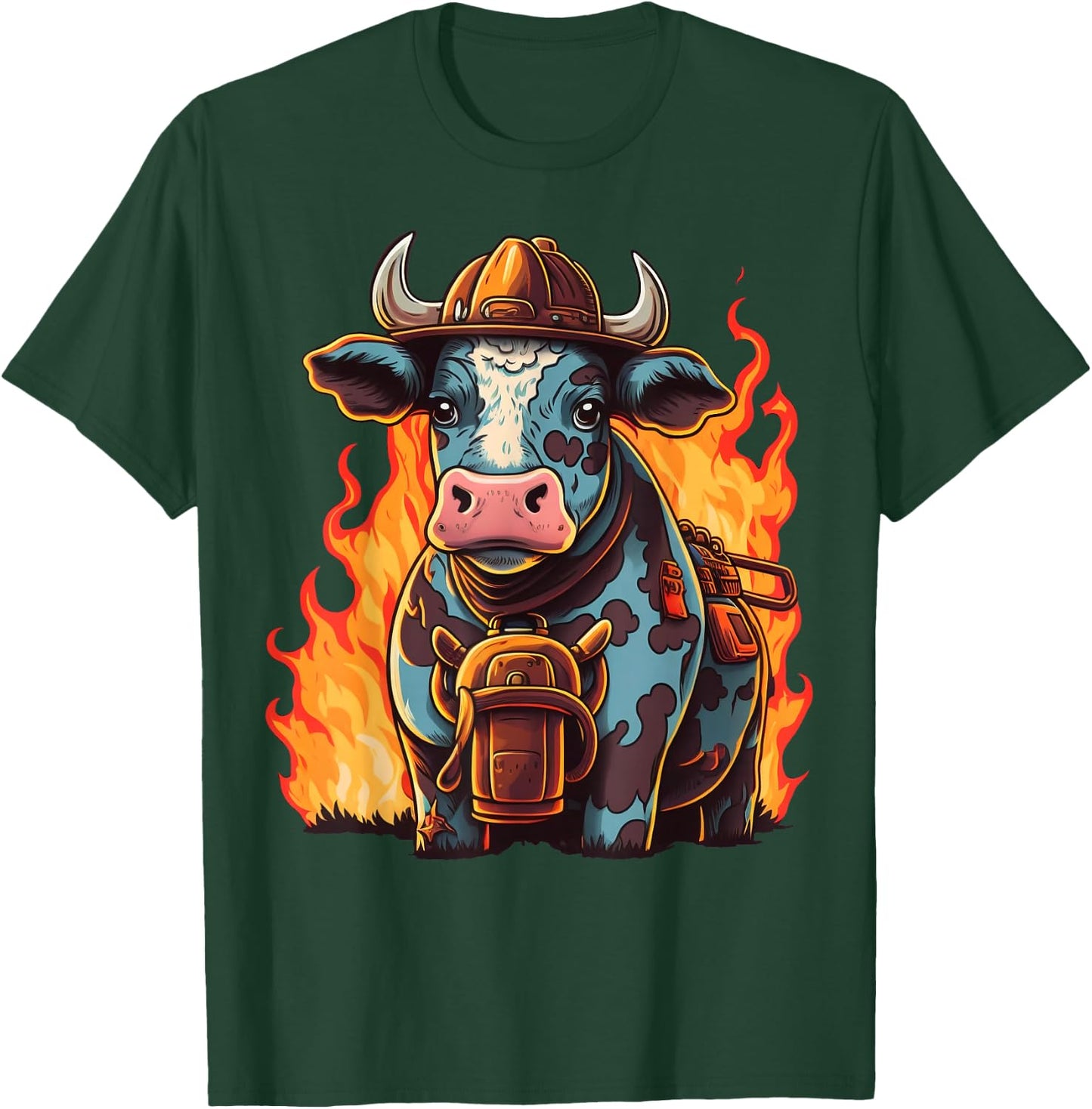 Cattle Fireman on Firefighter Cow T-Shirt - T-Shirt | Forest