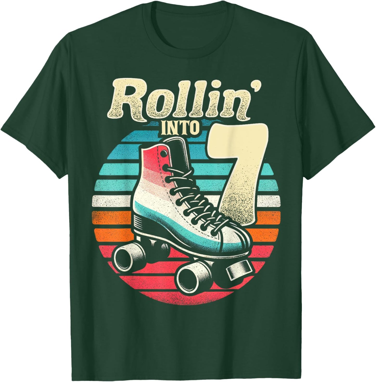 Roller Skating 7th Birthday Party Girls Boys Rollin into 7 T-Shirt - T-Shirt | Forest