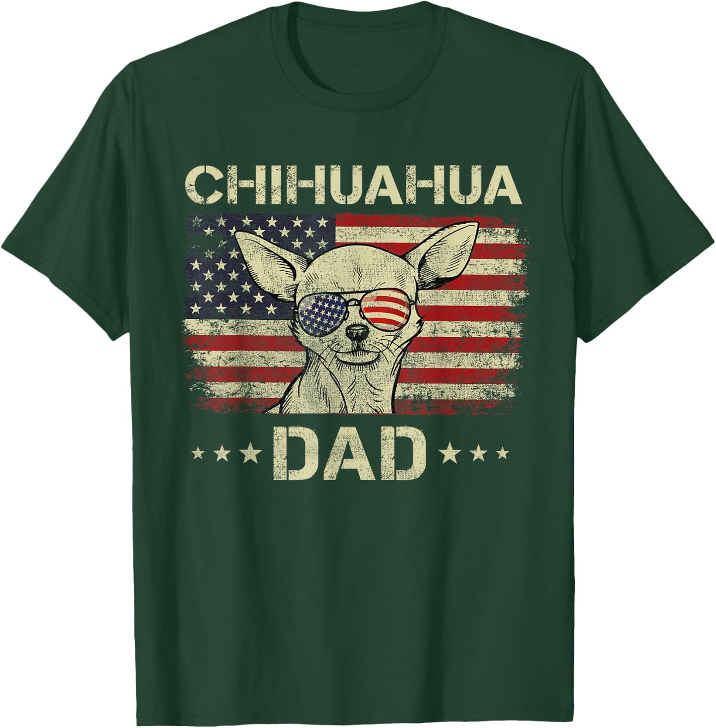 Chihuahua Dad Dog Lovers American Flag 4th Of July Men T-Shirt - T-Shirt | Forest