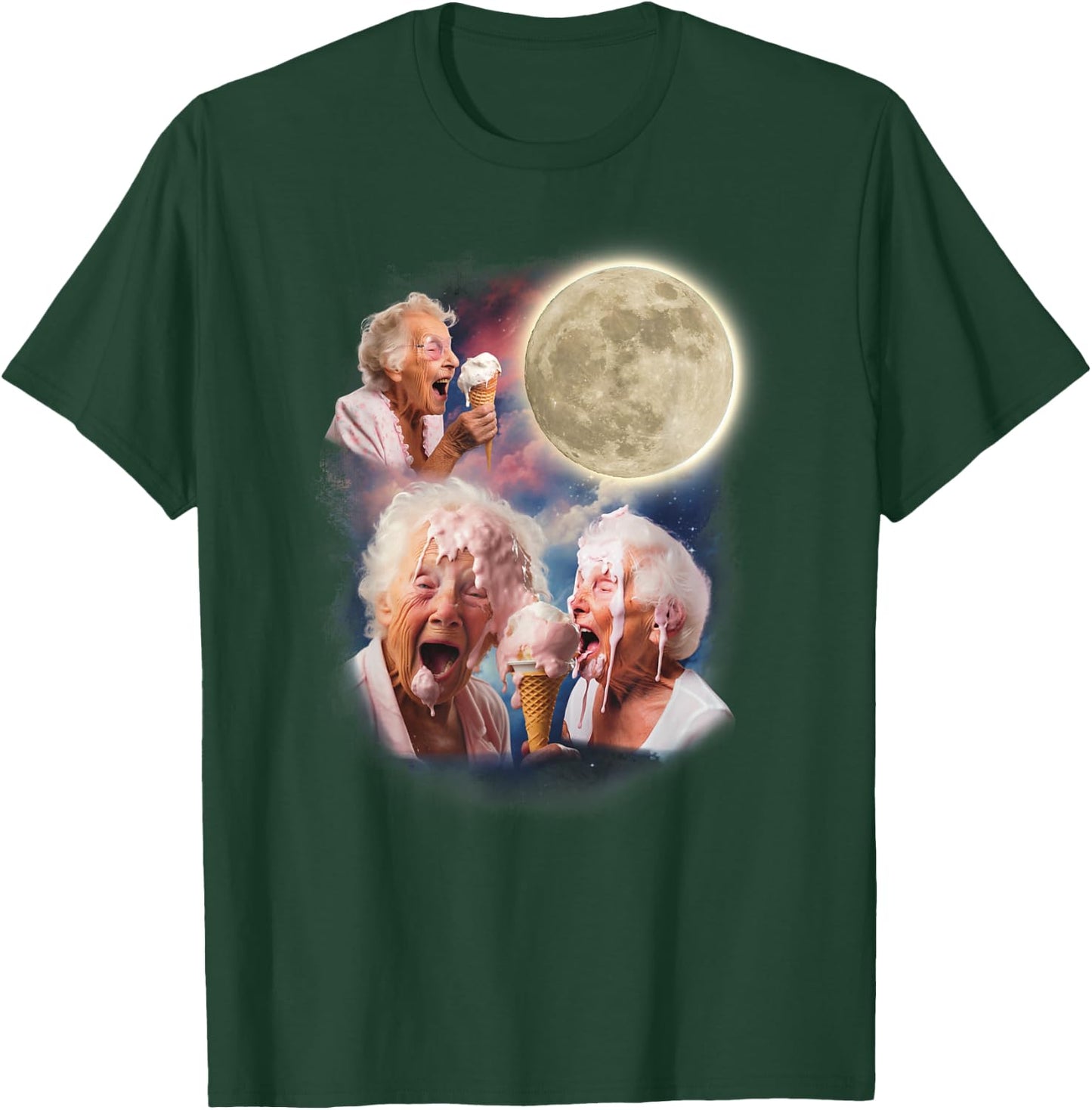 Three Granny Moon Funny Old Ladies Moon Weird Cursed Meme T-Shirt - T-Shirt | Forest