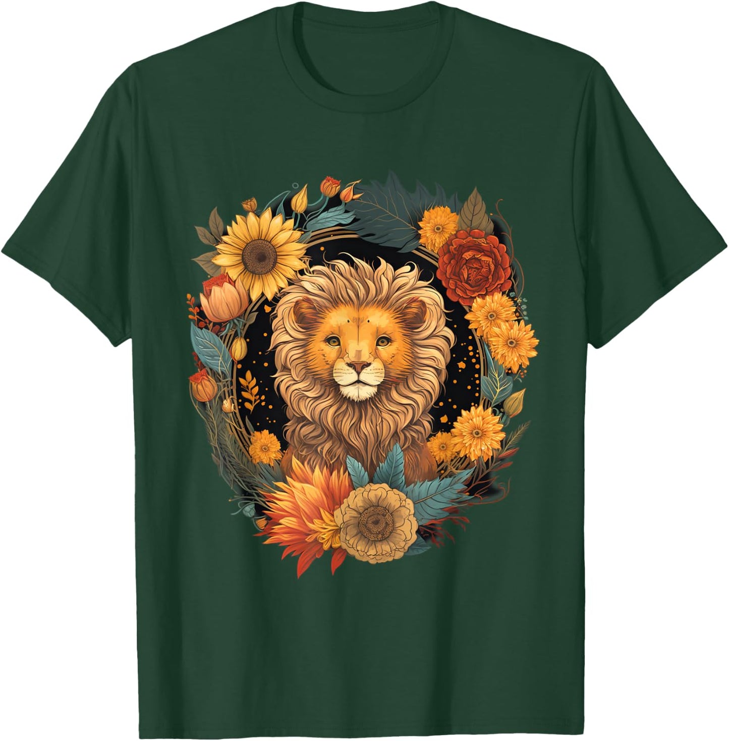 Sunflower Hippie Floral Lion T-Shirt - T-Shirt | Forest