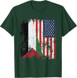 Palestine USA Flag Distressed - Half American T-Shirt - T-Shirt | Forest