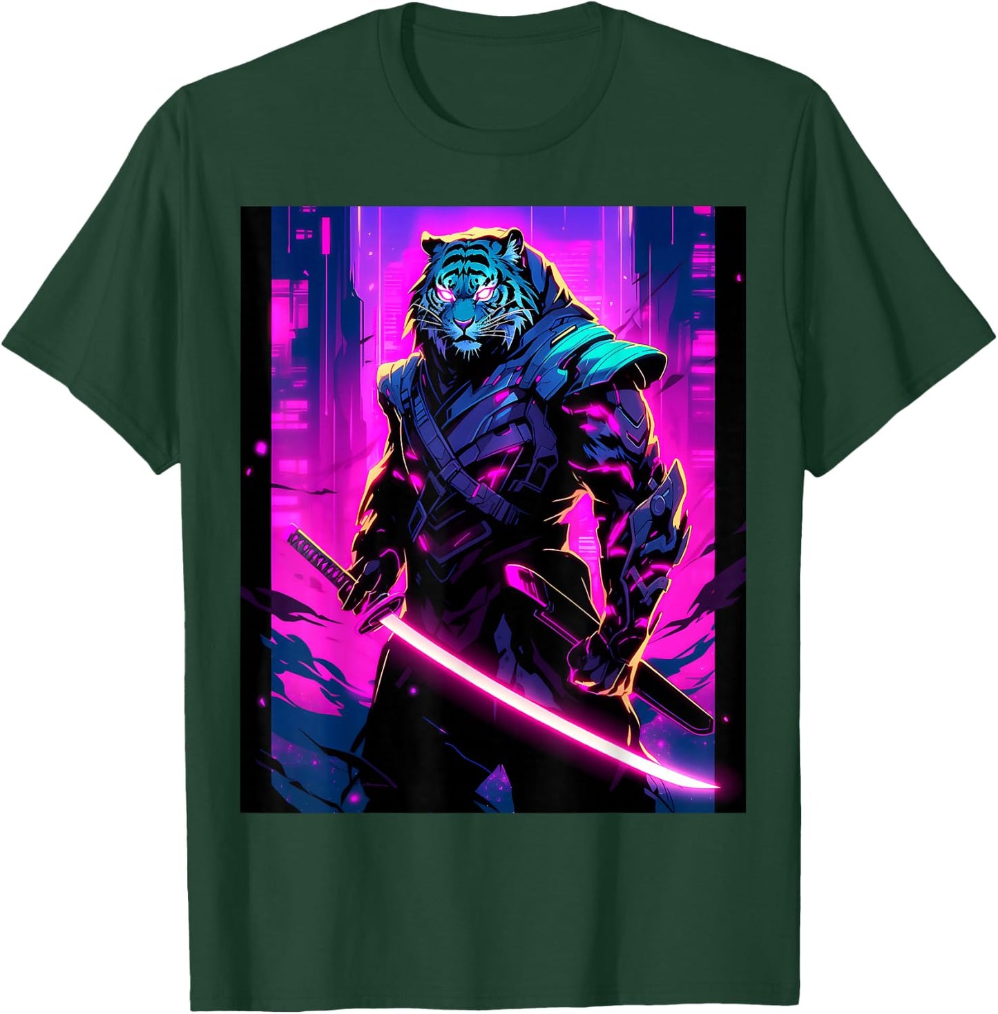Night's Warrior: Featuring a Tiger Samurai in the Darkness T-Shirt - T-Shirt | Forest
