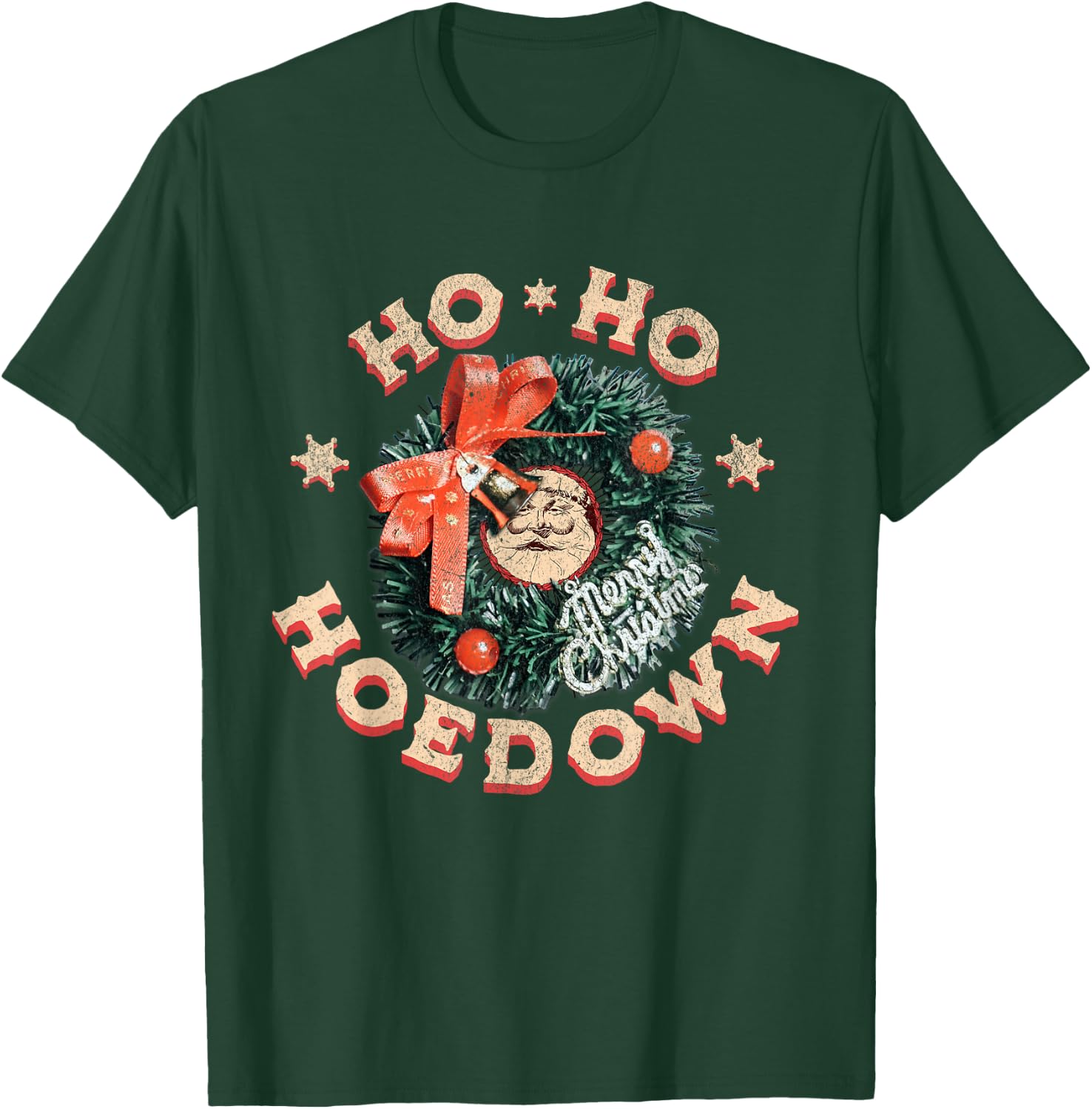 Ho Ho Hoedown Santa Jingle Bells Vintage Western Christmas T-Shirt - T-Shirt | Forest